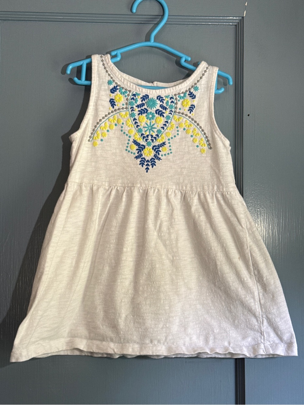 Girls' White Tank Top with Blue & Yellow Floral Yoke